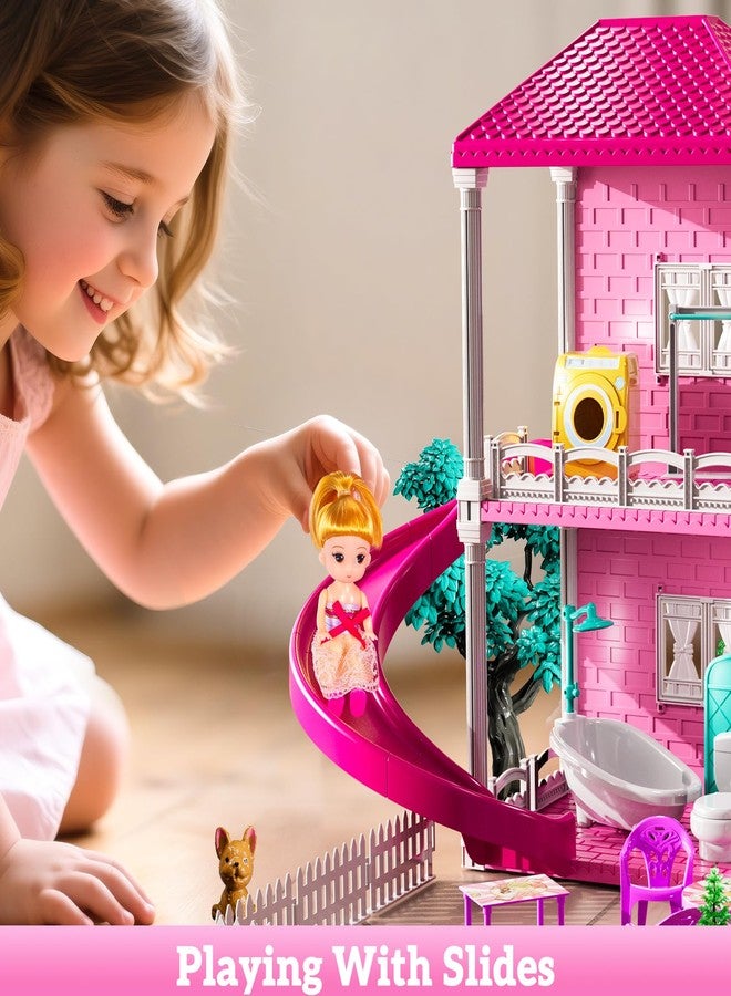JUKUDAHU Villa Playset for Girls Ages 3-7, Indoor Playset Girls Toys with 3 Storeys 7 Rooms 2 Dolls for Ages 6-8, Furniture and Accessories, Pretend Toddler Toy, Birthday Gifts for Kids 3 4 5 6 7 8 - Image 4